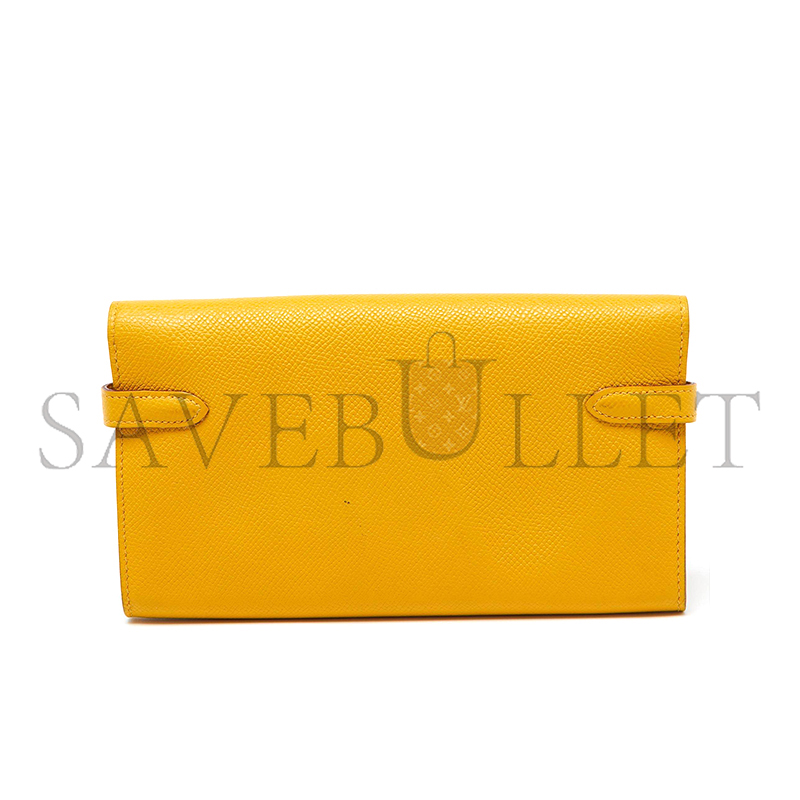 HERMES JAUNE EPSOM LEATHER KELLY LONGUE WALLET PALLADIUM HARDWARE (20*12*2cm)